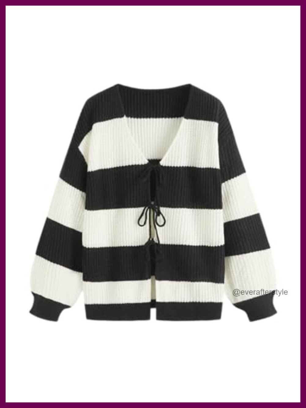 Women's Tie Front Striped Cardigan Sweater Cropped Knit Balloon Sleeve